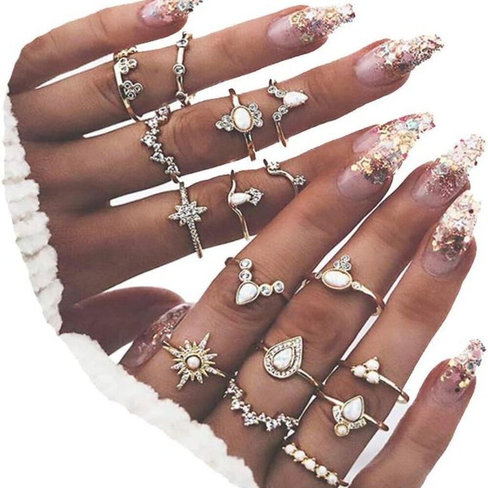 6-16 Knuckle Stacking Rings Sets for Women Teens,Boho Stackable Rings Pack Gold